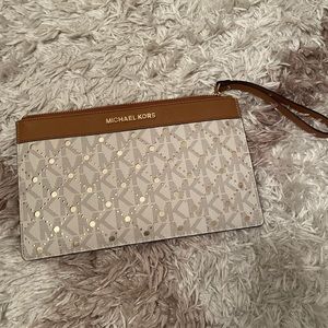 Michael Kors Cognac/White  Leather Envelope Clutch/Wristlet